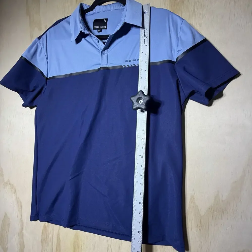 Stone Falcon Polo Shirt Men XL Blue Colorblock Athletic Golf Stretch Performance
